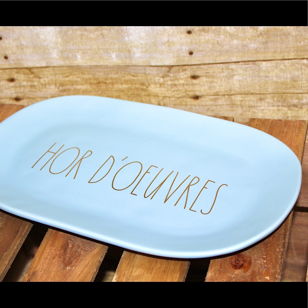 Rae Dunn HOR D'OEUVRES blue/gold serving platter - Picture 6 of 16